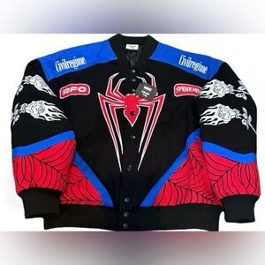 Civil Regime x Marvel Spider-Man city swing Racing bomber Jacket men Large Black